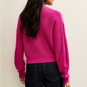 Timing Cropped Crewneck Sweater With Buttons Fuchsia Medium